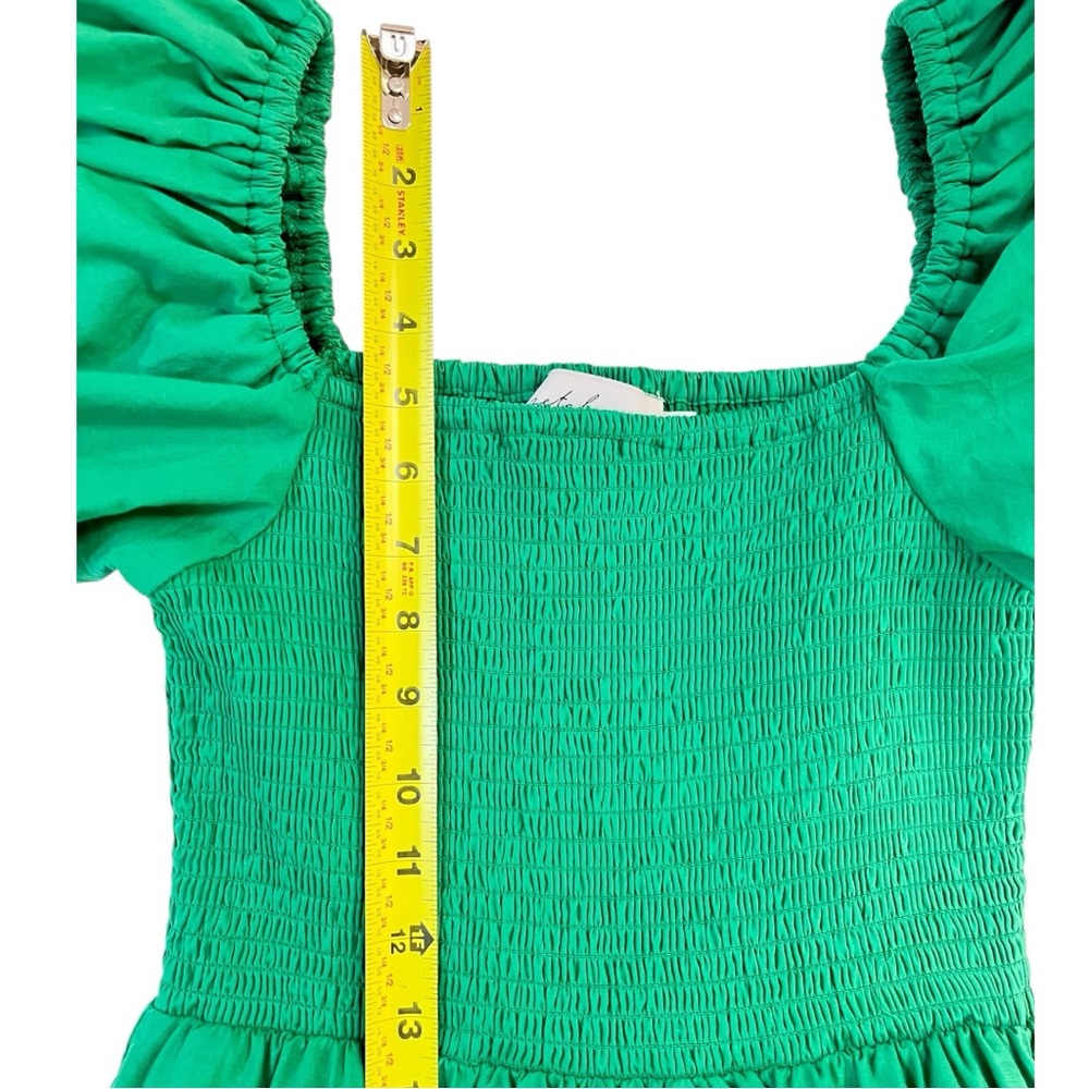 PETAL & PUP new Morgan Annette Green Shirred A-Line Puff Sleeve Tier Dress NWOT - Picture 13 of 15